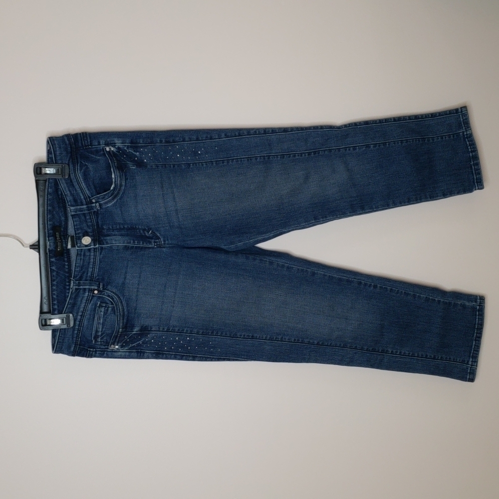 WHBM Blanc slim crop bedazzled jeans sz 8